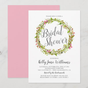 Watercolor Wreath Boho Chic Bridal Shower Invitation