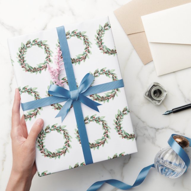 Watercolor Wreath Christmas Wrapping Paper (Gifting)