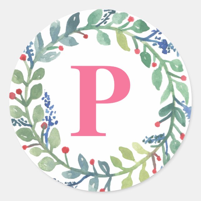 Watercolor Wreath Collection Classic Round Sticker (Front)