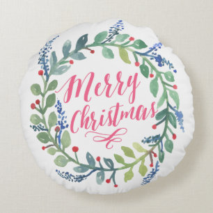 Watercolor Wreath Collection Round Pillow