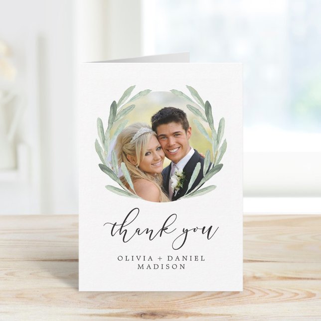 Watercolor Wreath Elegant Wedding Thank You Card (Creator Uploaded)