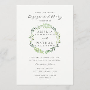 Watercolor Wreath Engagement Party Invitation