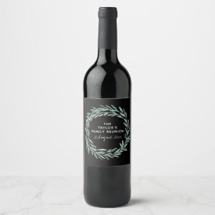 Watercolor Wreath Family Reunion Greenery Wine Label