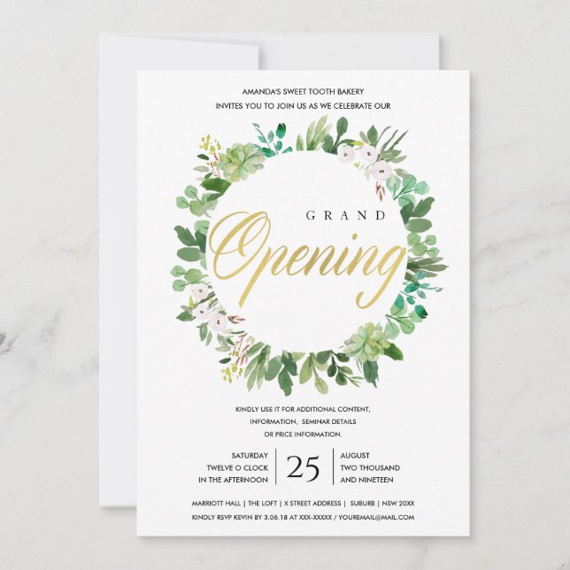 WATERCOLOR WREATH FOLIAGE GRAND OPENING CEREMONY INVITATION (Front)
