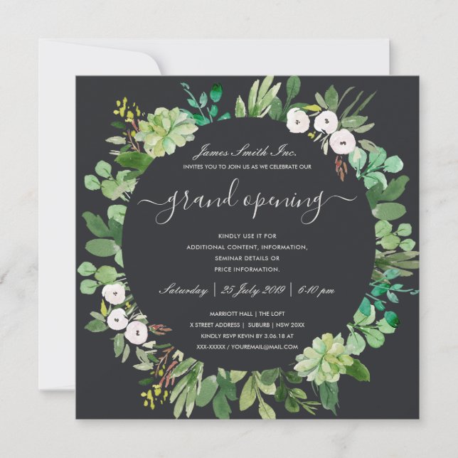WATERCOLOR WREATH FOLIAGE GRAND OPENING CEREMONY INVITATION (Front)