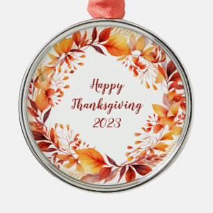 Watercolor wreath from colourful autumn leaves metal ornament
