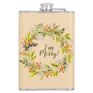 Watercolor Wreath & Fun Text Hip Flask