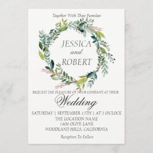 Watercolor Wreath Garden Invitation de mariage