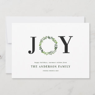 Watercolor wreath joy monogram holiday family card