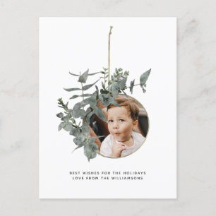 Watercolor Wreath Leaf Botanical Pattern Photo Holiday Postcard