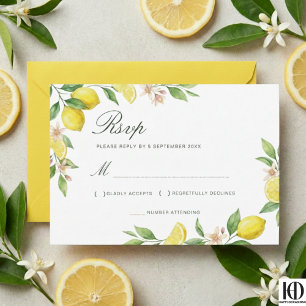 Watercolor Wreath Mediterranean Citrus Wedding RSVP Card