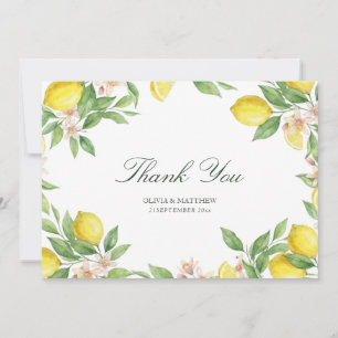 Watercolor Wreath Mediterranean Citrus Wedding Thank You Card