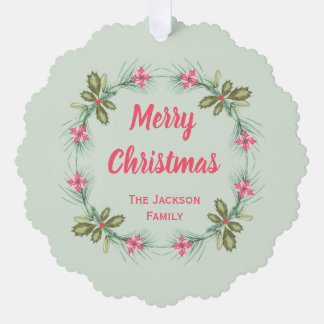Watercolor wreath Merry Christmas paper Ornament Card