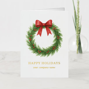 Watercolor Wreath Modern Business Christmas Foil Holiday Card