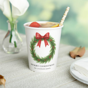 Watercolor Wreath Modern Christmas Paper Cups