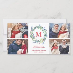 Watercolor Wreath Monogram 4 Photo Holiday