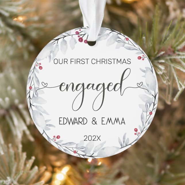 Watercolor Wreath Our First Christmas Engagé (Arbre)