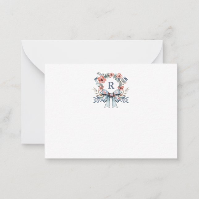 Watercolor Wreath Personalized Monogram Note Card (Front)