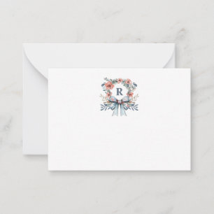 Watercolor Wreath Personalized Monogram Note Card