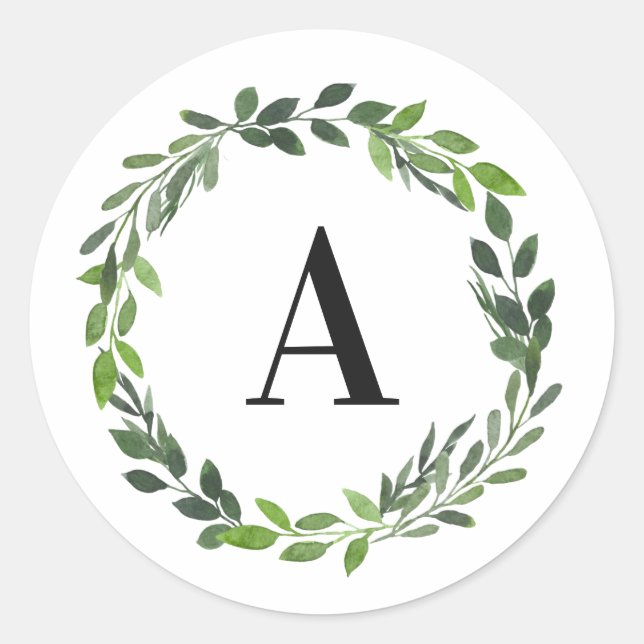 Watercolor wreath photo initial / monogram foil classic round sticker (Front)