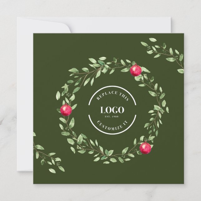 Watercolor Wreath Red balls Custom logo Holiday (Front)