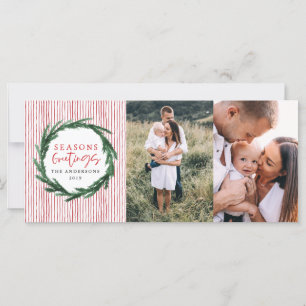 Watercolor wreath + stripe Christmas holiday photo