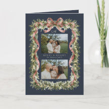 Watercolor Wreath Striped Bow 3 Photos Christmas