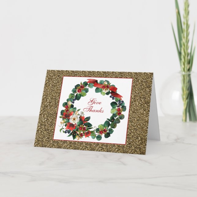Watercolor Wreath with Gold Greeting Card (Front)