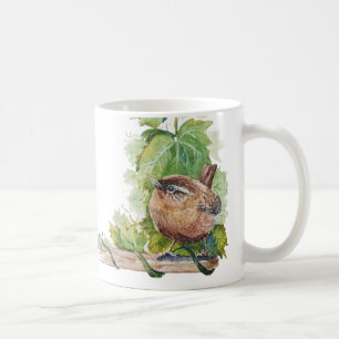 Watercolor Wren Bird Vineyard Grapes Leaves Winery Coffee Mug