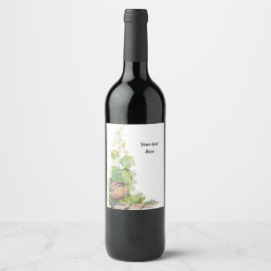 Watercolor Wren Bird Vineyard Grapes Leaves Winery Wine Label