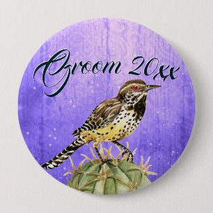 Watercolor Wren on Cactus Wedding 4 Inch Round Button