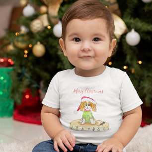 Watercolor Xmas Cavalier King Charles Spaniel T-S Toddler T-shirt