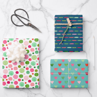 Watercolor Xmas Colour Confetti Dots Stripe Heart Wrapping Paper Sheet