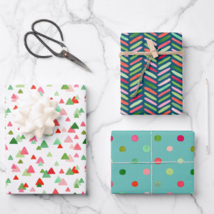 Watercolor Xmas Confetti Triangle Zigzag Dots Wrapping Paper Sheet