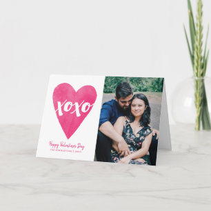 Watercolor XOXO Valentine's Day Photo Card - Pink