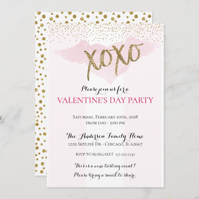 Watercolor XOXO Valentine's Party Invitations (Front/Back)