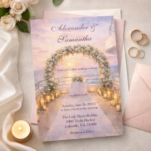 Watercolor Yacht Sunset Wedding  Invitation