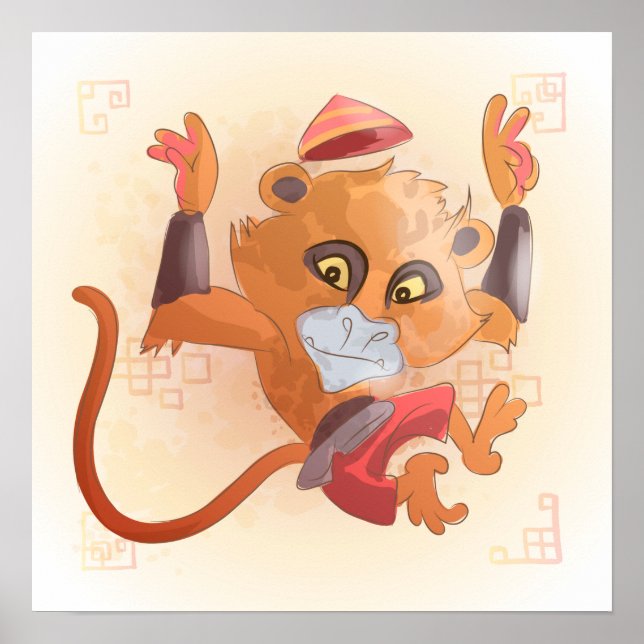 Watercolor Year of the Monkey, Ninja Poster (Front)