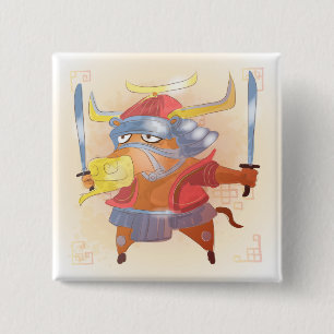 Watercolor Year of the Ox, Samurai 2 Inch Square Button