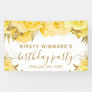 Watercolor Yellow and Gold Roses Birthday Banner