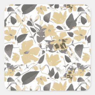 Watercolor Yellow And Grey Clematis Flowers Square Sticker