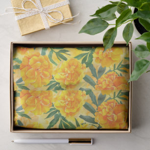 Watercolor Yellow and Orange Marigold Type Flowers Tissue Paper