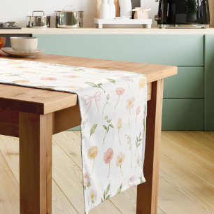 Watercolor Yellow and Pink Flower Floral Pattern Short Table Runner
