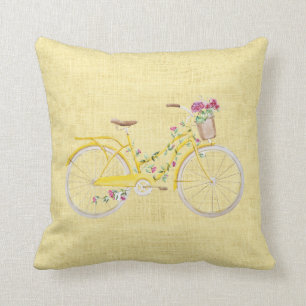 Watercolor Yellow Bike Throw Pillow