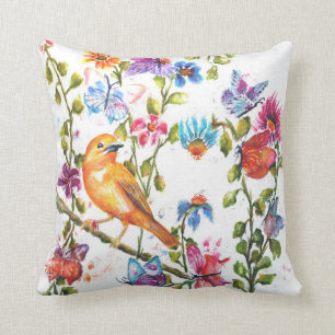 Watercolor Yellow Bird Throw Pillow