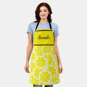 Watercolor yellow black lemon pattern personalized apron