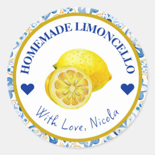 Watercolor Yellow & Blue Homemade Limoncello Classic Round Sticker