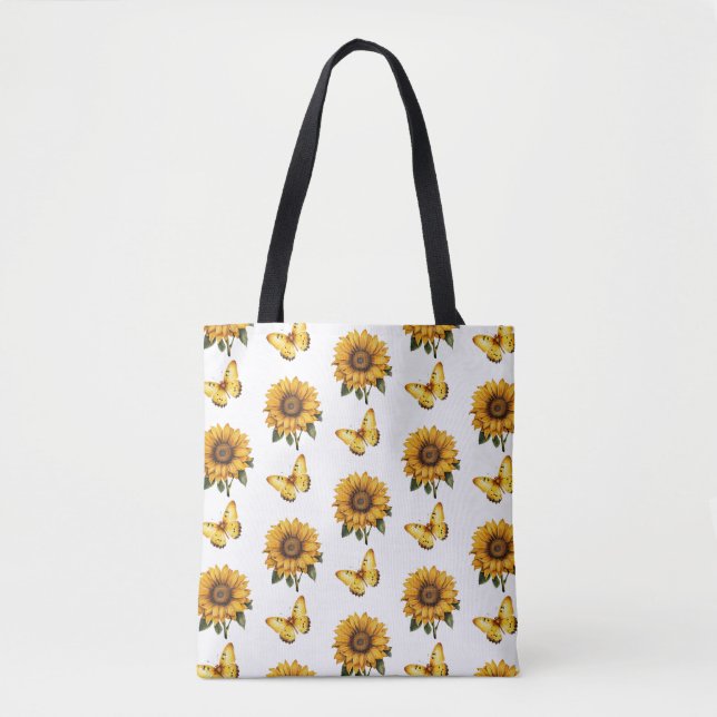 Watercolor Yellow Butterfly Sunflower Pattern Tote Bag (Front)