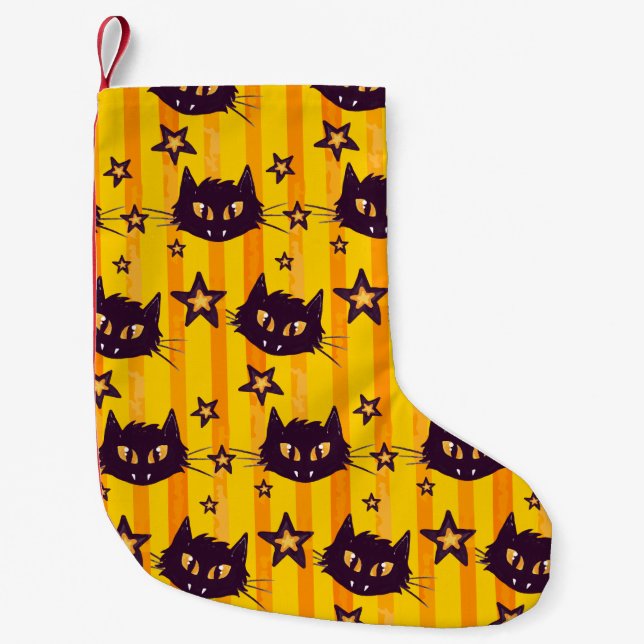 Watercolor Yellow Cat and Star Pattern Small Christmas Stocking (Front)