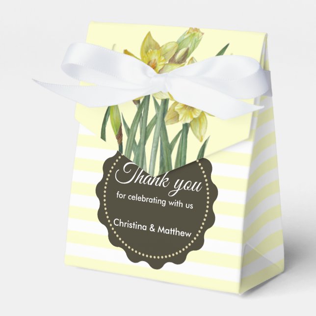 Watercolor Yellow Daffodils Yellow White Stripes Favor Box (Front Side)